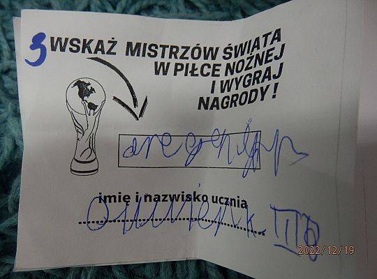 Finał Mundialu i zabawy bibliotecznej "Wskaż Mistrzów Świata w Piłce Nożnej".