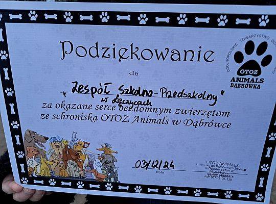 „Dary” dla zwierząt Schroniska w Dąbrówce