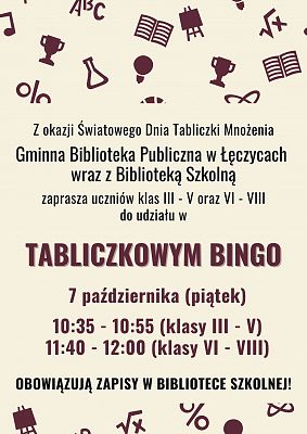 TABLICZKOWE BINGO. Światowy Dzień Tabliczki Mnożenia