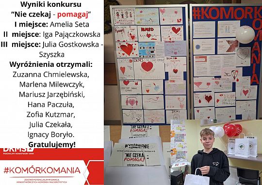 Rozstrzygnięcie konkursu plastycznego dla klas 4-8 pt.: „Nie czekaj – pomagaj!”